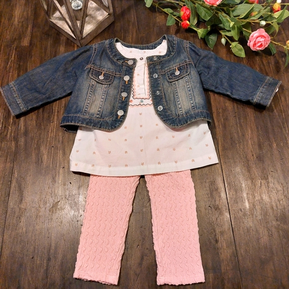 Baby dress set bundle with Jean jacket, shirt, pants pink - Picture 2 of 2